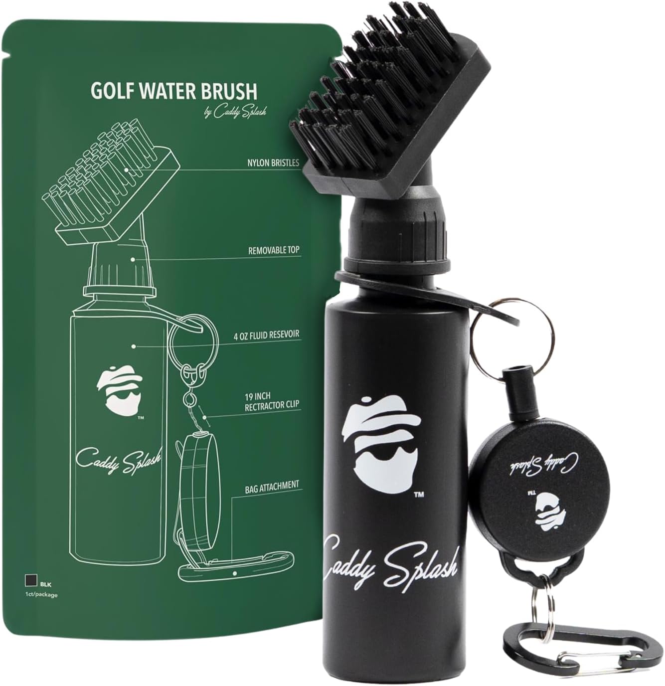 Golf Club Brush Cleaner with Water - Heavy Duty Retractable Clip- Squeeze Bottle for Easy Cleaning with Nylon Bristles- Holds 4 Oz Water - Golf Accessories for Men- USA Company