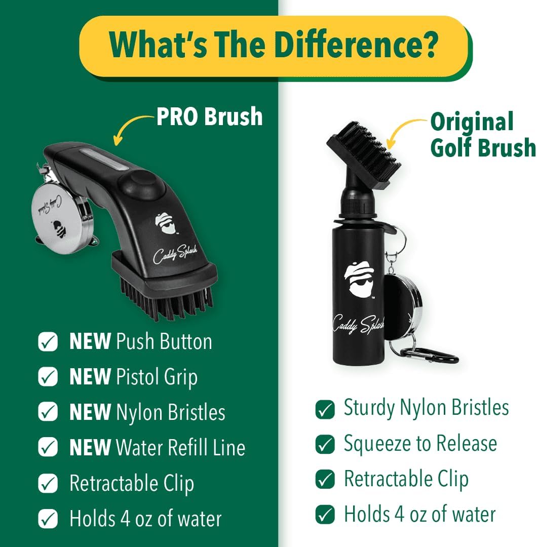 Golf Club Brush Cleaner with Water - Heavy Duty Retractable Clip- Squeeze Bottle for Easy Cleaning with Nylon Bristles- Holds 4 Oz Water - Golf Accessories for Men- USA Company