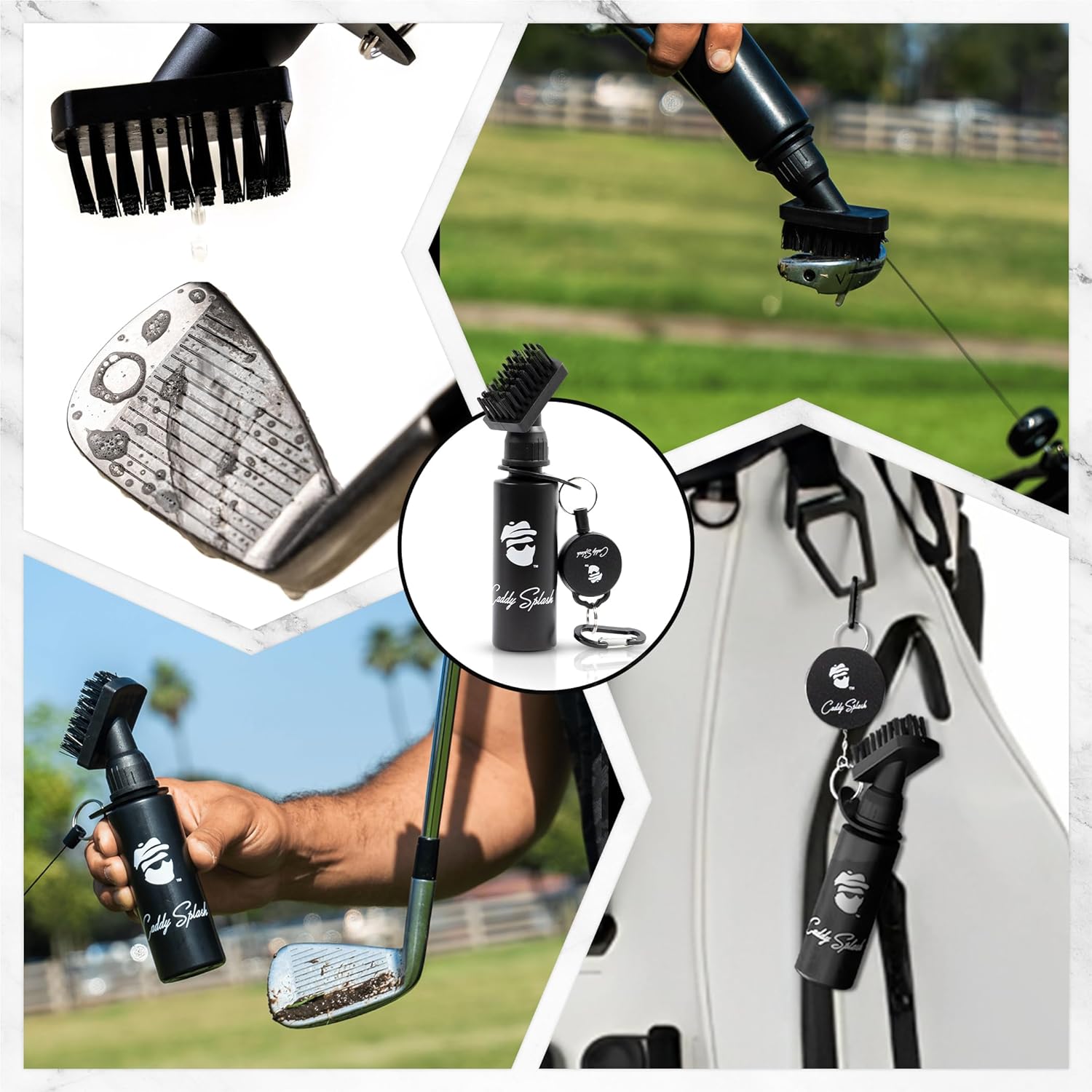 Golf Club Brush Cleaner with Water - Heavy Duty Retractable Clip- Squeeze Bottle for Easy Cleaning with Nylon Bristles- Holds 4 Oz Water - Golf Accessories for Men- USA Company