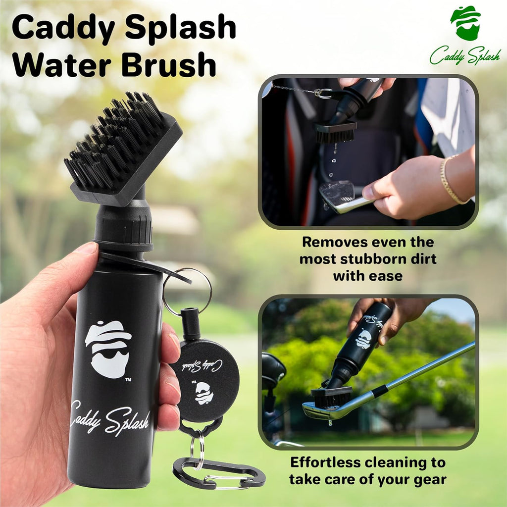 Golf Club Brush Cleaner with Water - Heavy Duty Retractable Clip- Squeeze Bottle for Easy Cleaning with Nylon Bristles- Holds 4 Oz Water - Golf Accessories for Men- USA Company