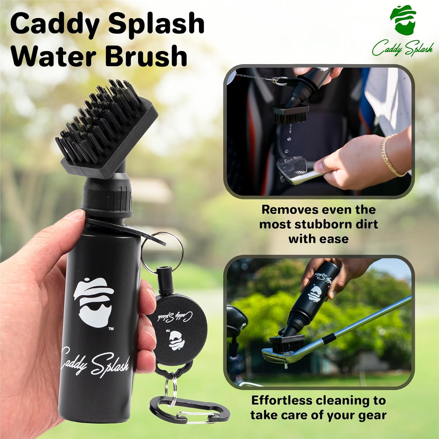 Golf Club Brush Cleaner with Water - Heavy Duty Retractable Clip- Squeeze Bottle for Easy Cleaning with Nylon Bristles- Holds 4 Oz Water - Golf Accessories for Men- USA Company