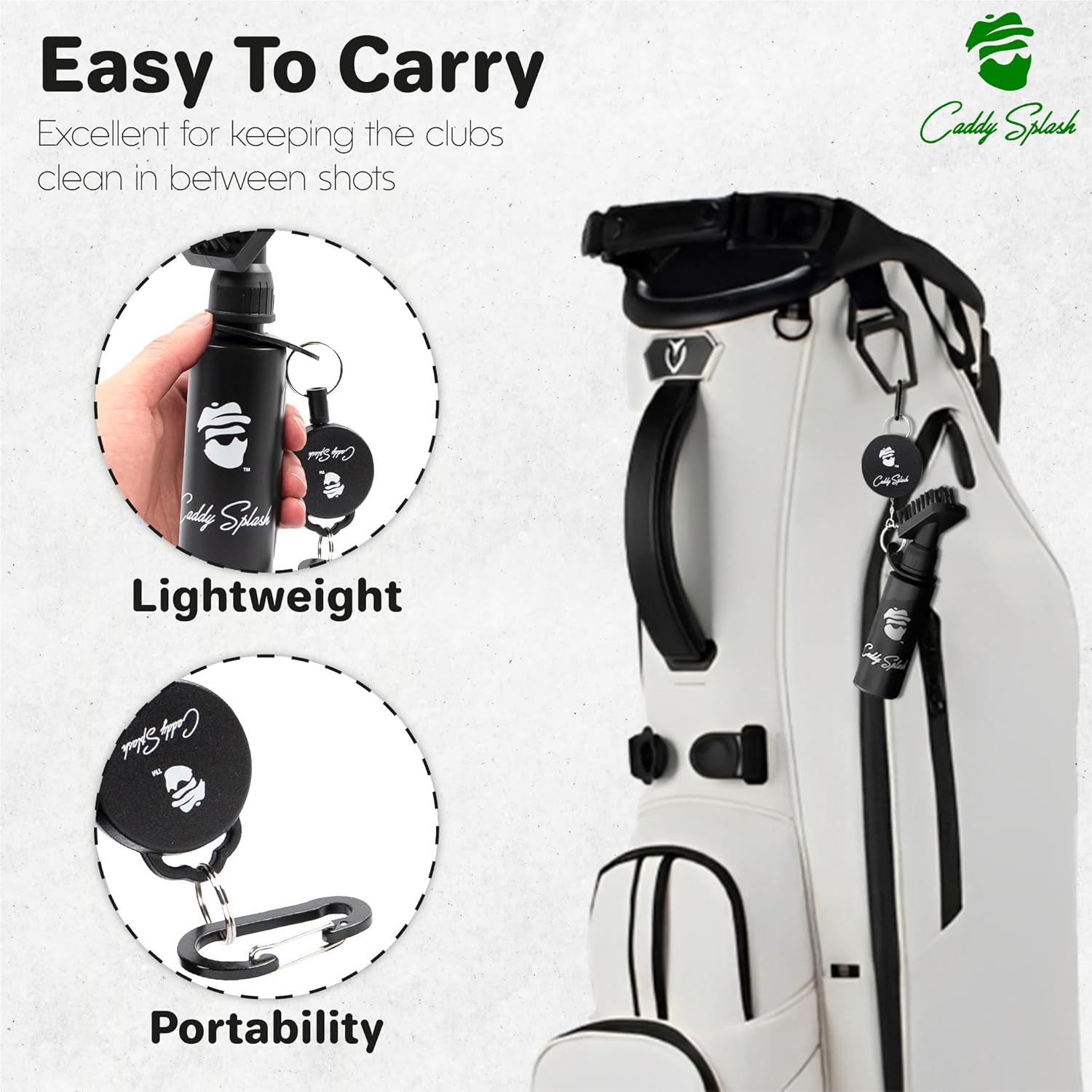 Golf Club Brush Cleaner with Water - Heavy Duty Retractable Clip- Squeeze Bottle for Easy Cleaning with Nylon Bristles- Holds 4 Oz Water - Golf Accessories for Men- USA Company