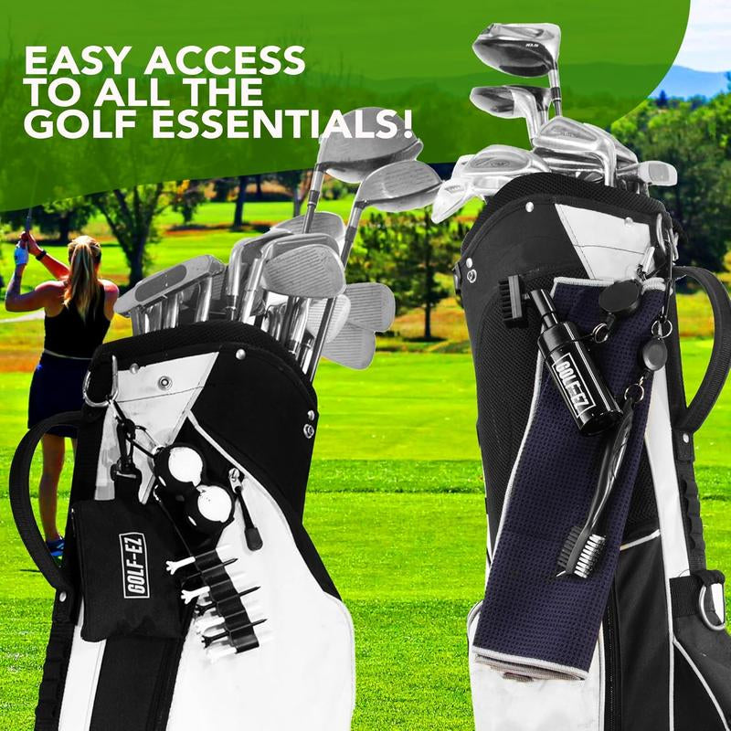 Golf Essentials Kit | Must Have Golf Accessories - Golf Water Brush, Golf Towel, Golf Club Brush, Golf Ball Marker, Divot Repair Tool, Golf Ball & Golf Tee Holder, Golf Gifts for Men